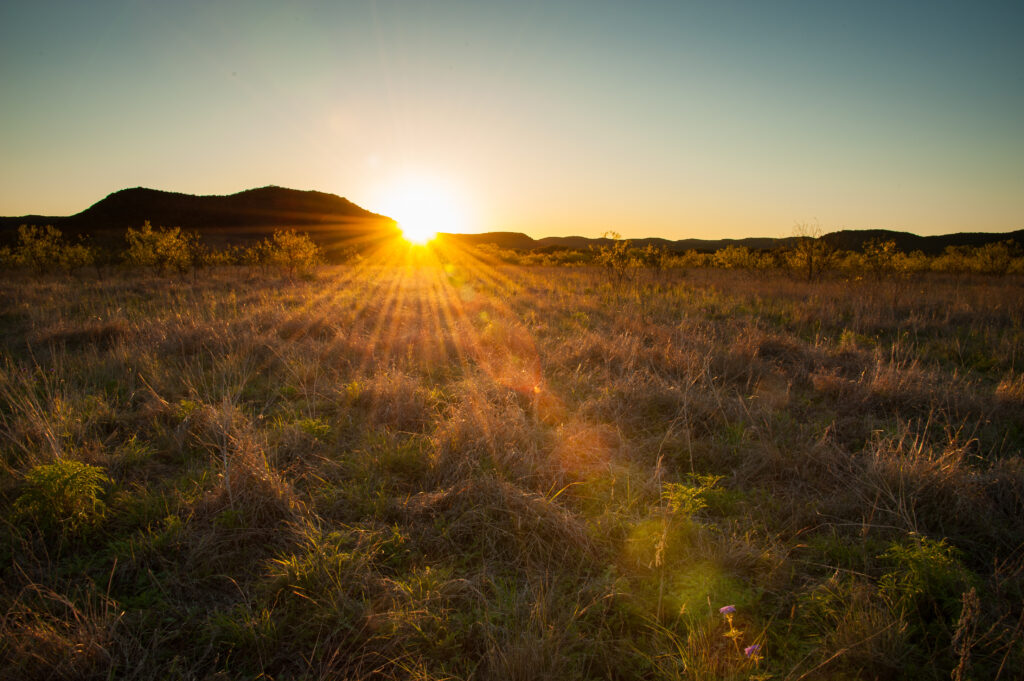 Beautiful sunset over acreage for sale in West Texas